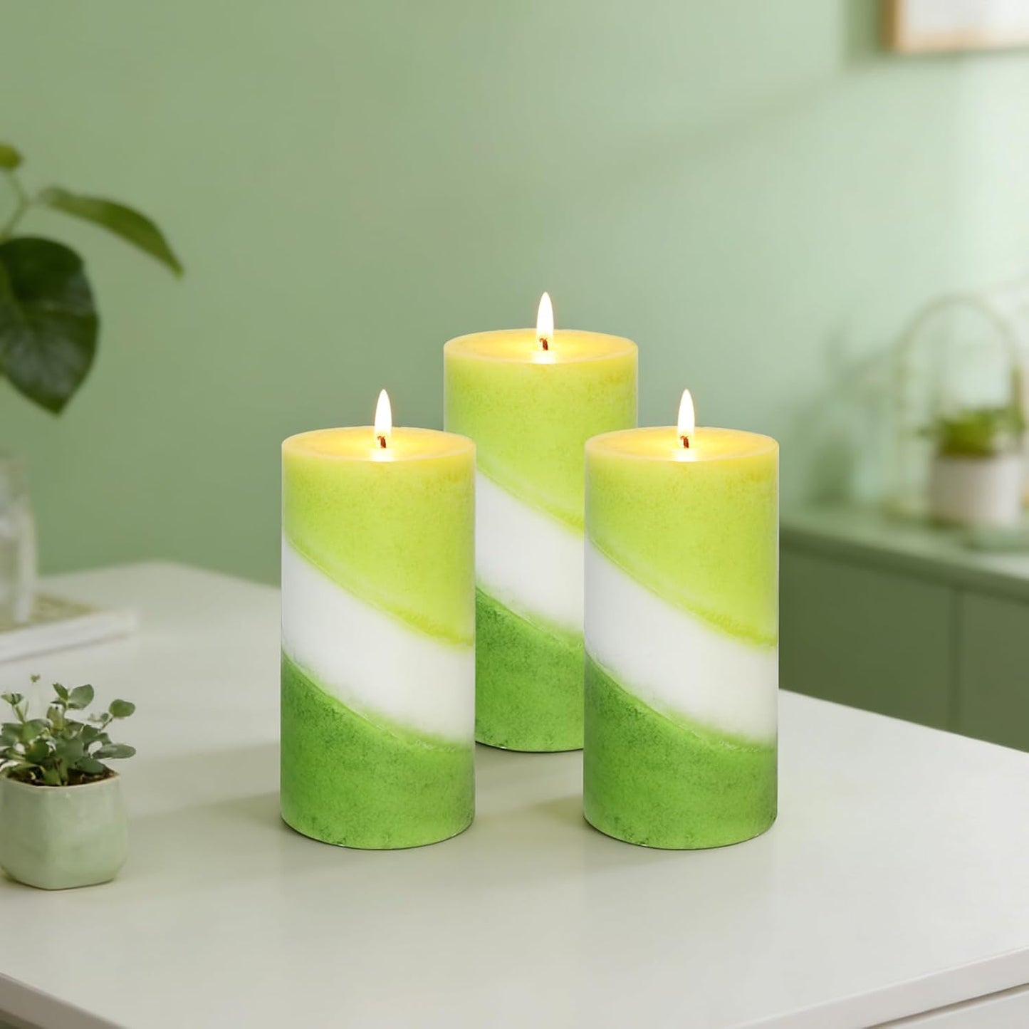Crystal Club Eucalyptus Mint Scented Pillar Candles, 3x6 Inch Green Pillar Candle, 70+ Hours Long Burning Time, 100% Cotton Wick Smokeless & Dripless Wax, Aromatherapy Candle for Relaxation Home Decor