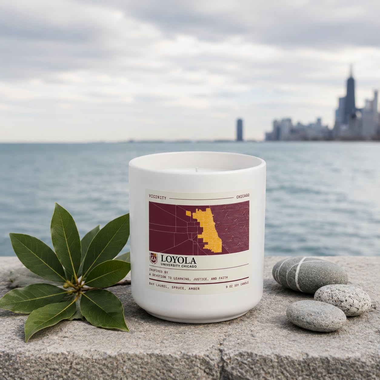 Loyola University Chicago, Hand-Poured Soy Candle | Bay Laurel, Spruce & Amber | 9 oz, 45-50 Hour Burn | Gift Ready | Woman-Owned
