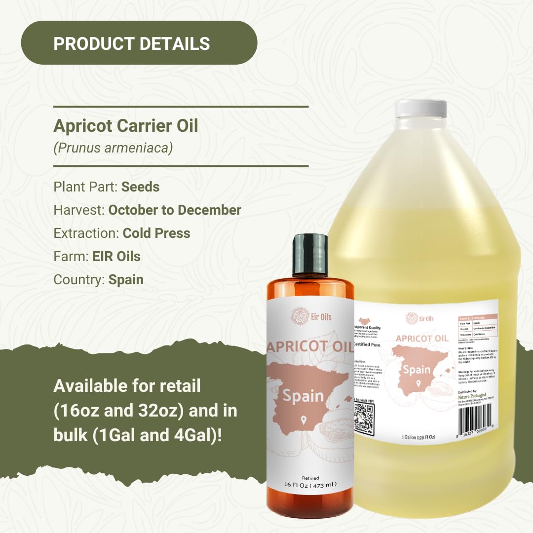 Apricot Kernel Oil - Direct from Spain and Turkey - 100% Pure Carrier Oil for Hair, Face, and Skin - Cold-Pressed Carrier Oils - (16 oz) 1 Pack