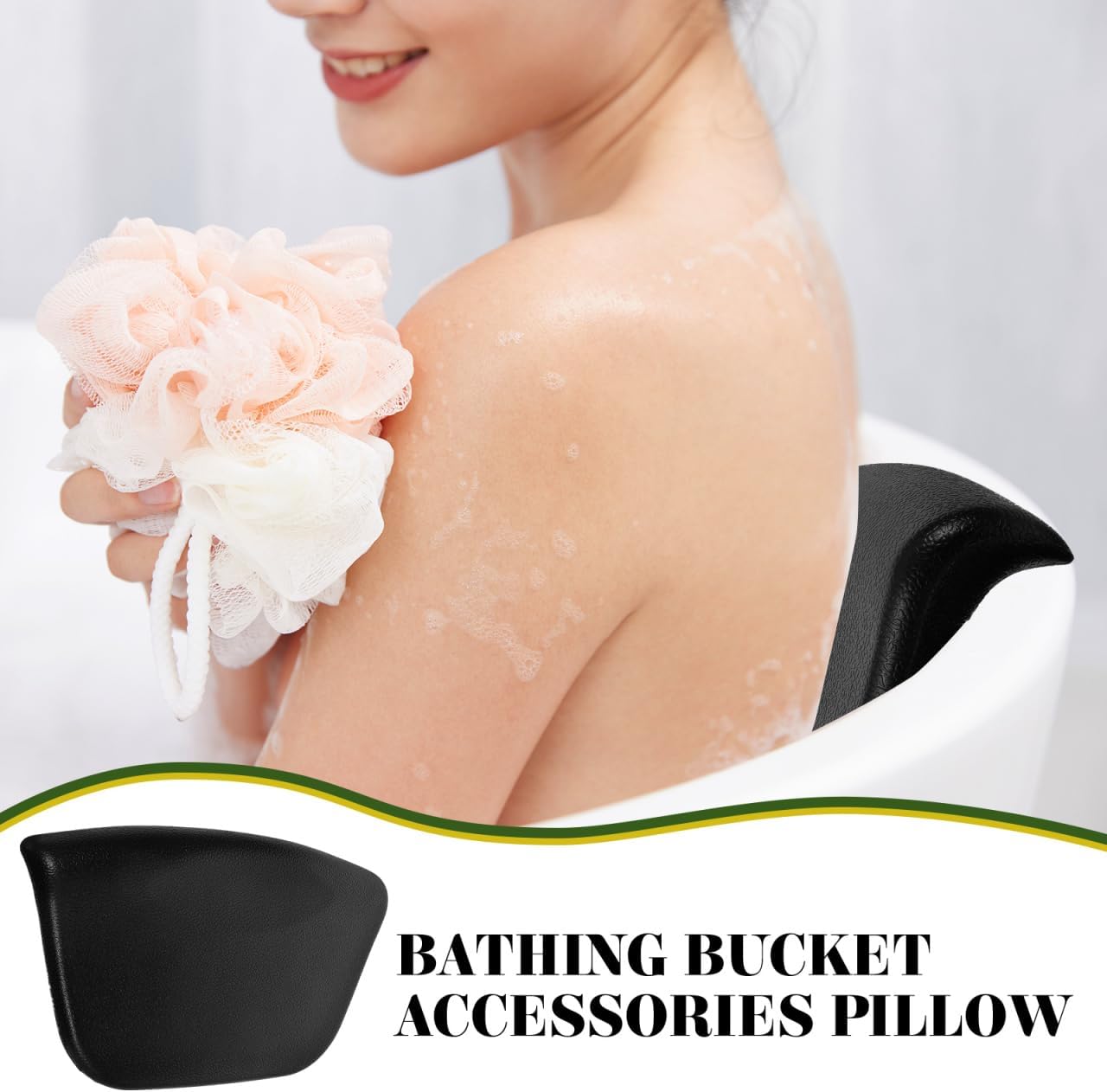 Healifty Bath Pillow for Tub with Suction Cups Removable Pu Headrest Cushion Neck and Back Support Waterproof Spa Pillow for Relaxing Soak 4.1 X 2.4 Inch