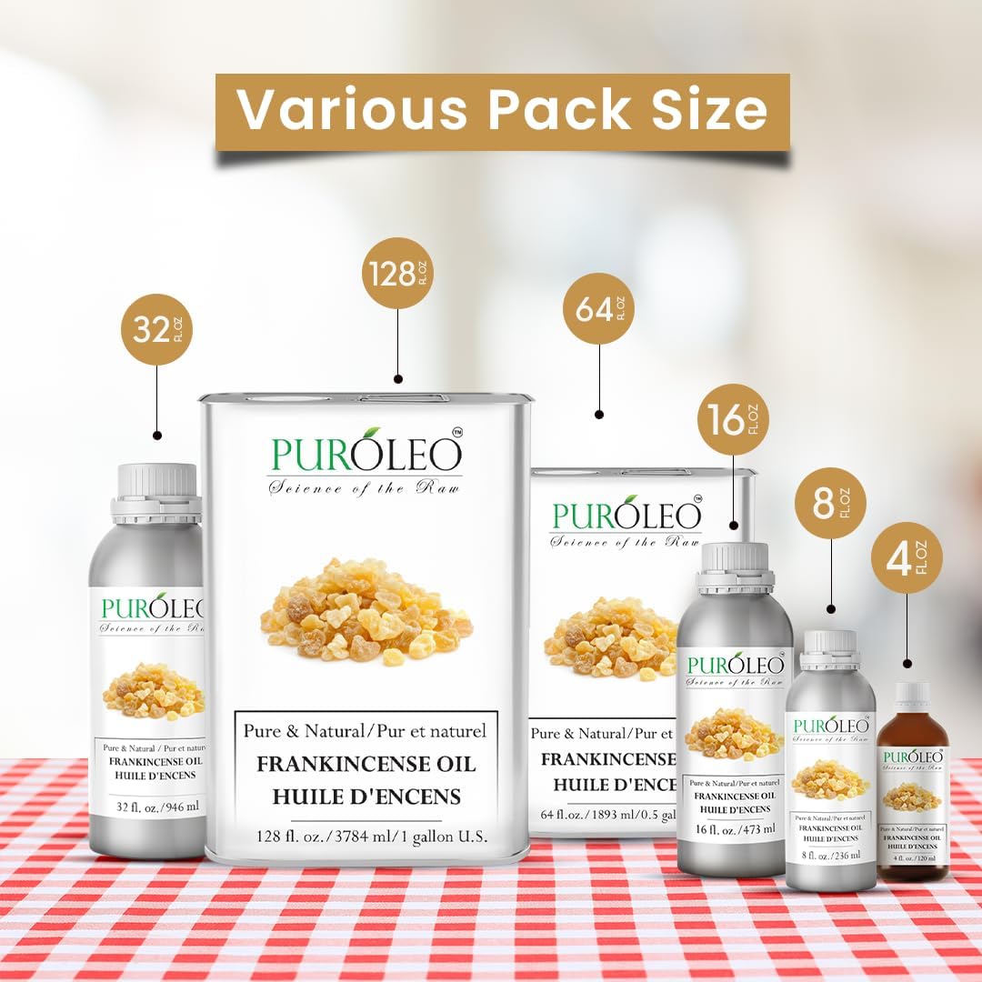 PUROLEO Frankincense Essential Oil 8 Fl Oz/236 ML (Packed in Canada) 100% Pure Natural Undiluted, for Aromatherapy, Perfume for Women, Fragrance, Massage, Essential Oil for diffusers Aromatherapy