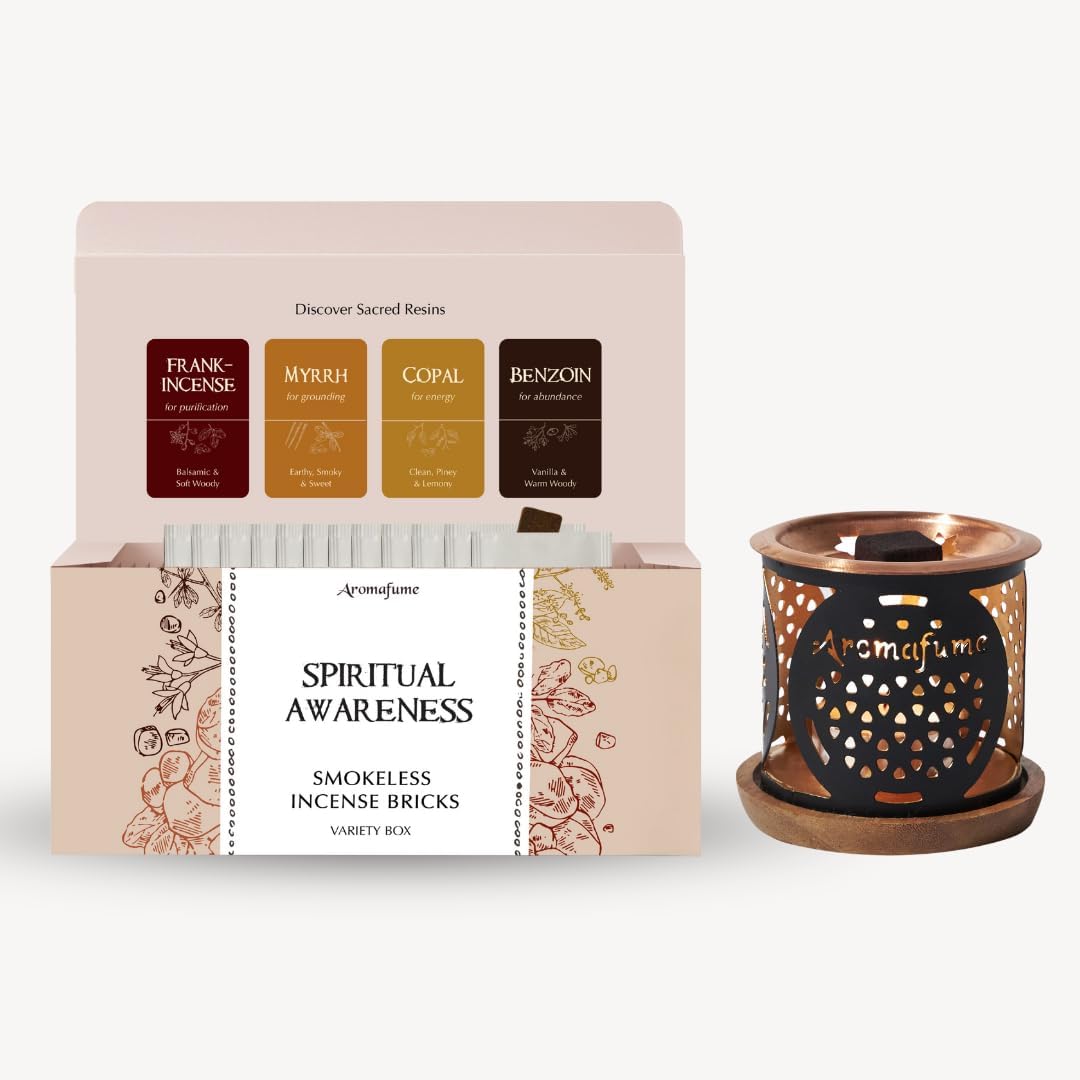 Spiritual Awareness Incense Brick Gift Set by Aromafume | 12 Bricks & Flower of Life Incense Burner | Ideal for Spiritual Cleansing & Enhanced Connection