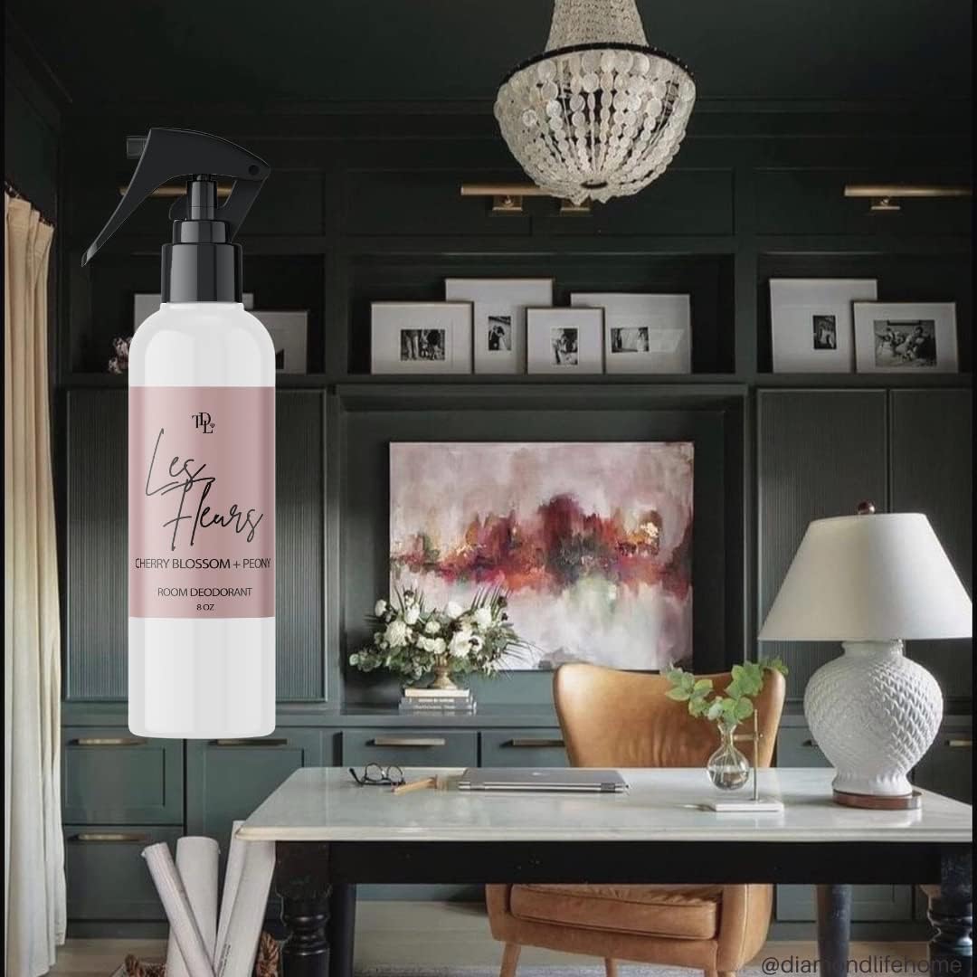 Home "LES FLEURS" Pink Peony & Cherry Blossom Room Deodorant Non Aerosol Aromatic Mist | Plant Based Formula | Odor Eliminator Freshener for Fabric/Linen, Furniture, or Air | 5.0 oz
