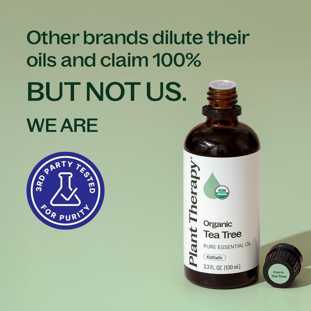 Plant Therapy Organic Tea Tree Oil (Melaleuca) 100% Pure, USDA Certified Organic, Undiluted, Natural Aromatherapy, Therapeutic Grade 100 mL (3.3 oz)