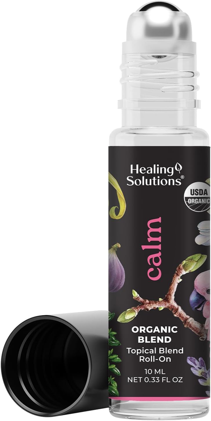 Healing Solutions - Organic Calm Blend Essential Oil Roll On USDA Certified Perfume, Sleep, Massage, Aromatherapy - 10ml