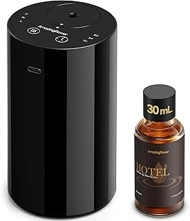 Waterless Essential Oil Diffuser Starter Kit with 30mL Hotel Fragrance Oil Inspired by Ritz-C., Battery Operated Mini Scent Diffuser, Portable Aromatherapy Diffuser for Home, Car, Office (Black)