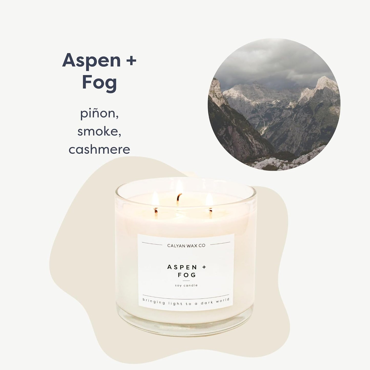 Calyan Wax Co. Aspen & Fog 3 Wick Scented Candle - 43 Hour Burn - Luxury 3 Wick Soy Candles - Clean Soy Wax Candles - Long Lasting Large Glass Jar Candle for Home - 14.9oz