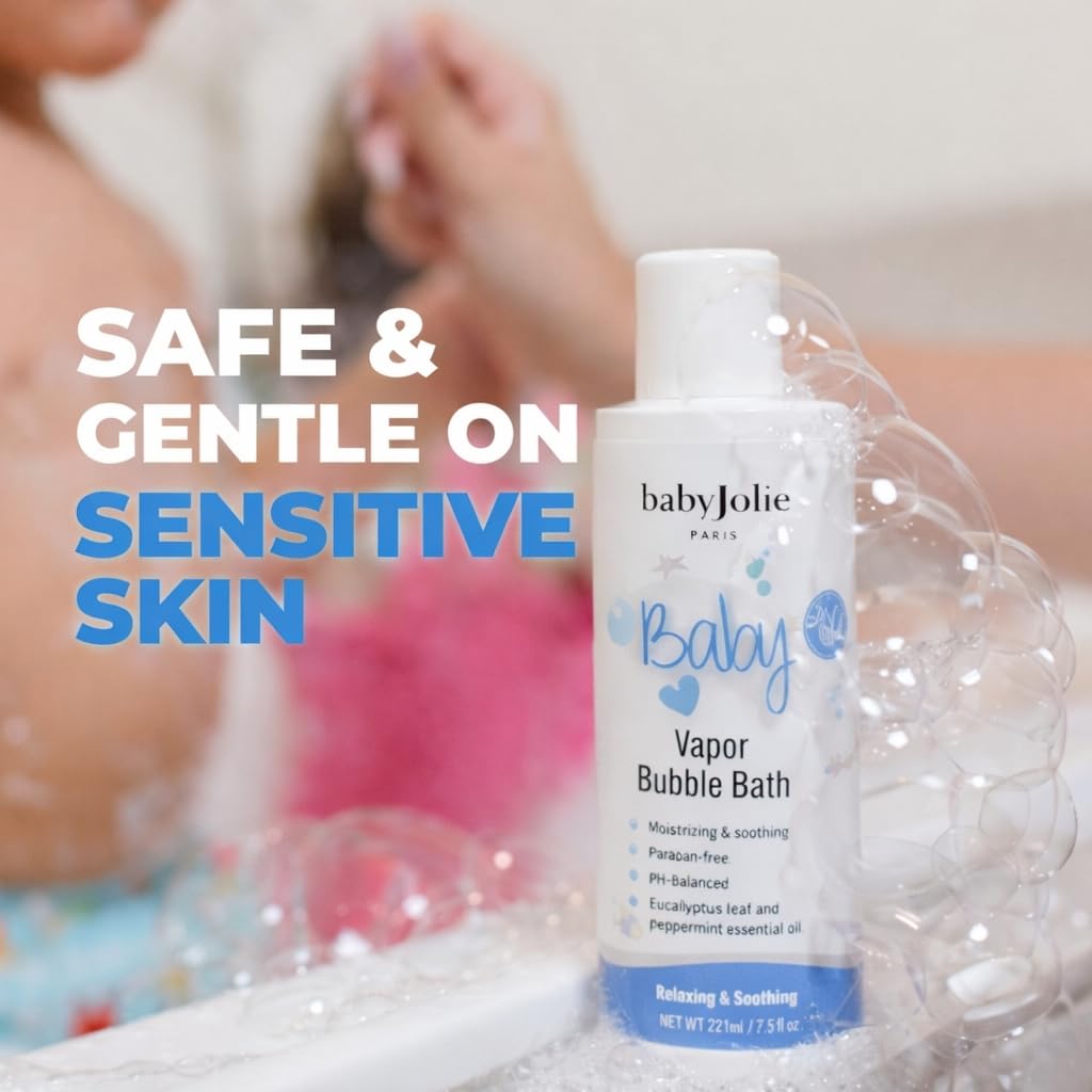 Baby Jolie Vapor Bubble Bath - Baby & Kids Bathing Aromatherapy for Stuffy Nose and Cough Relief, Made with Eucalyptus and Peppermint Extract, Natural Essential Oils, 7.5 oz