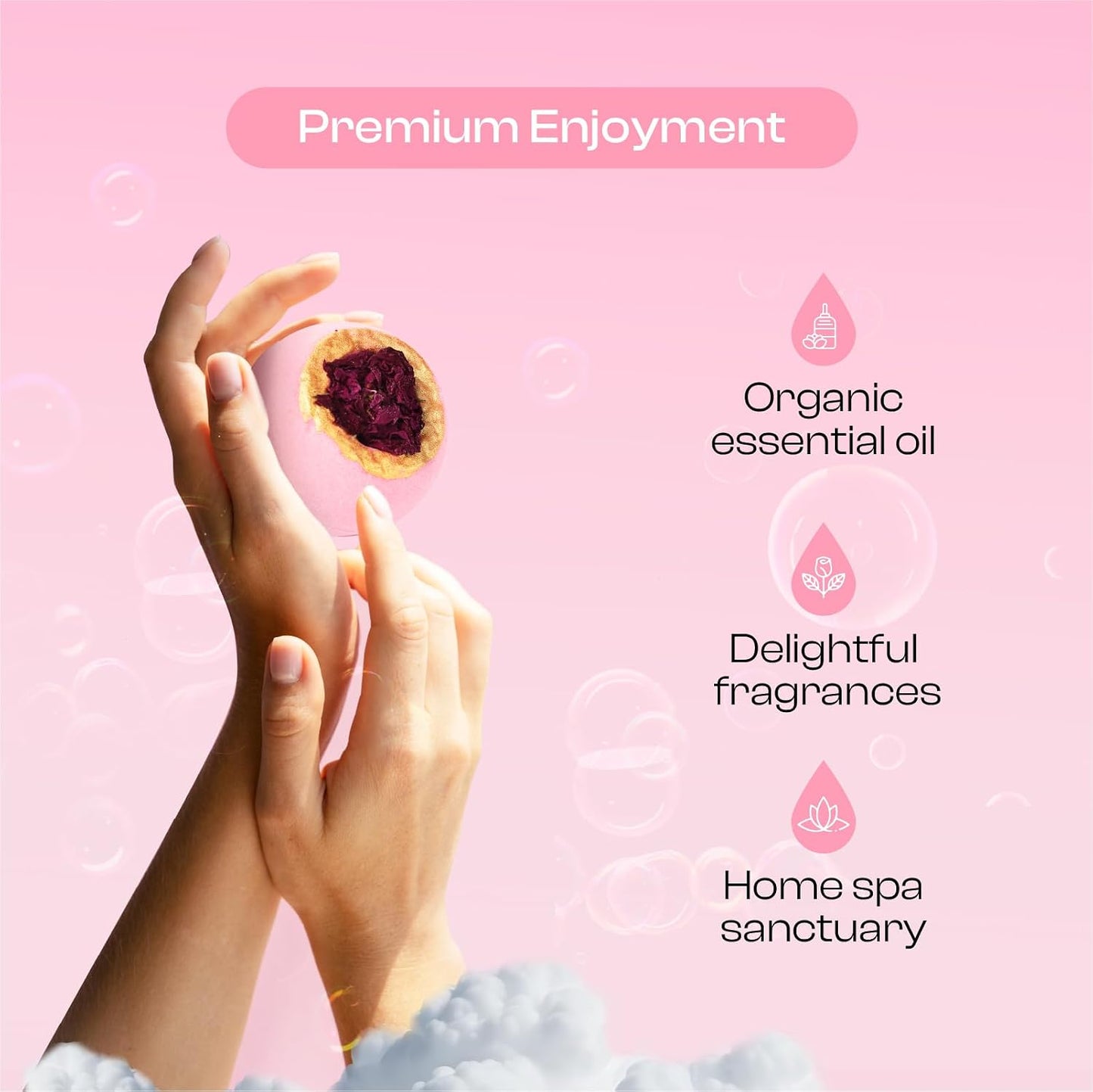 Rose Bath Bombs Gift Set for Women, 6 Pack with Whole Dried Rose | Romantic home spa relaxation, essential oils aromatherapy, birthday anniversary presents for mom, wife, girlfriend