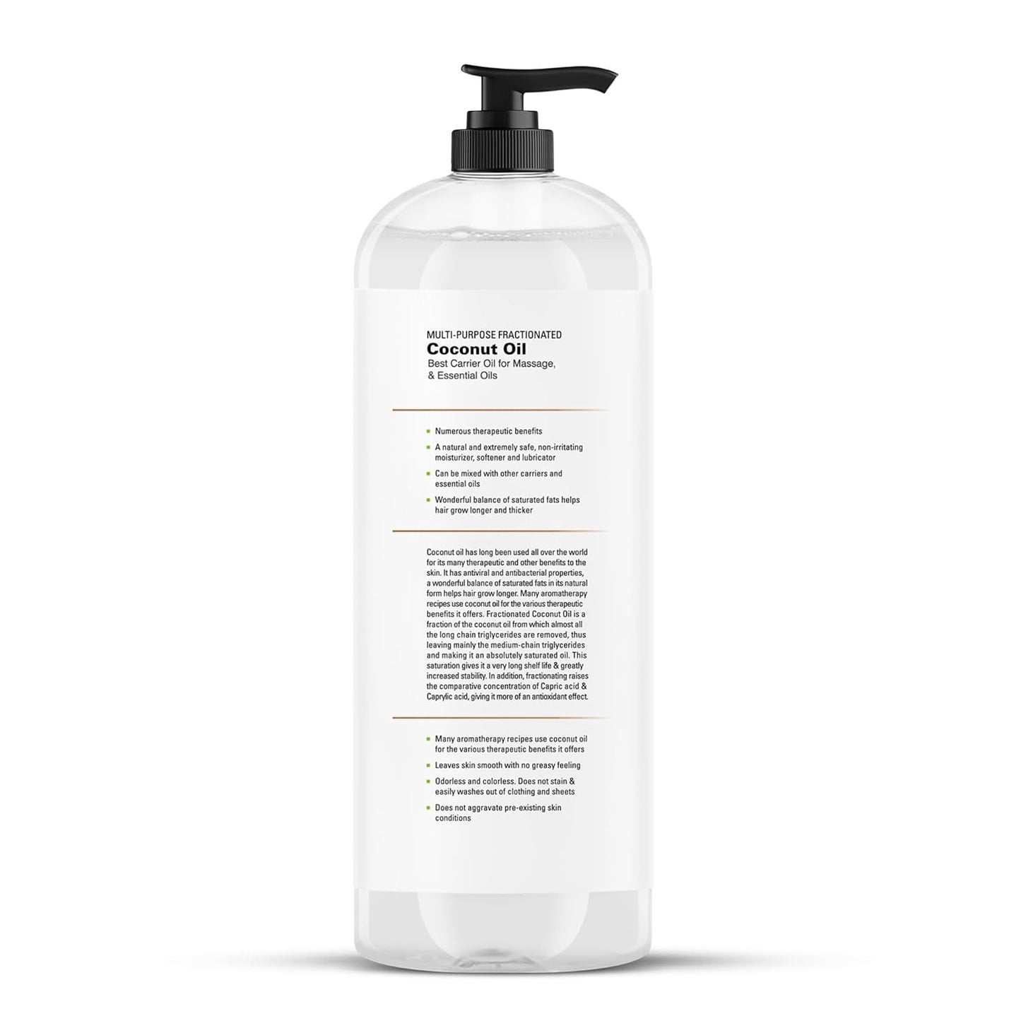 Majestic Pure Fractionated Coconut Oil – Lightweight Liquid Carrier Oil for Essential Oils, Massage, Skin, Hair & DIY Personal Care Applications -16 Fl Oz