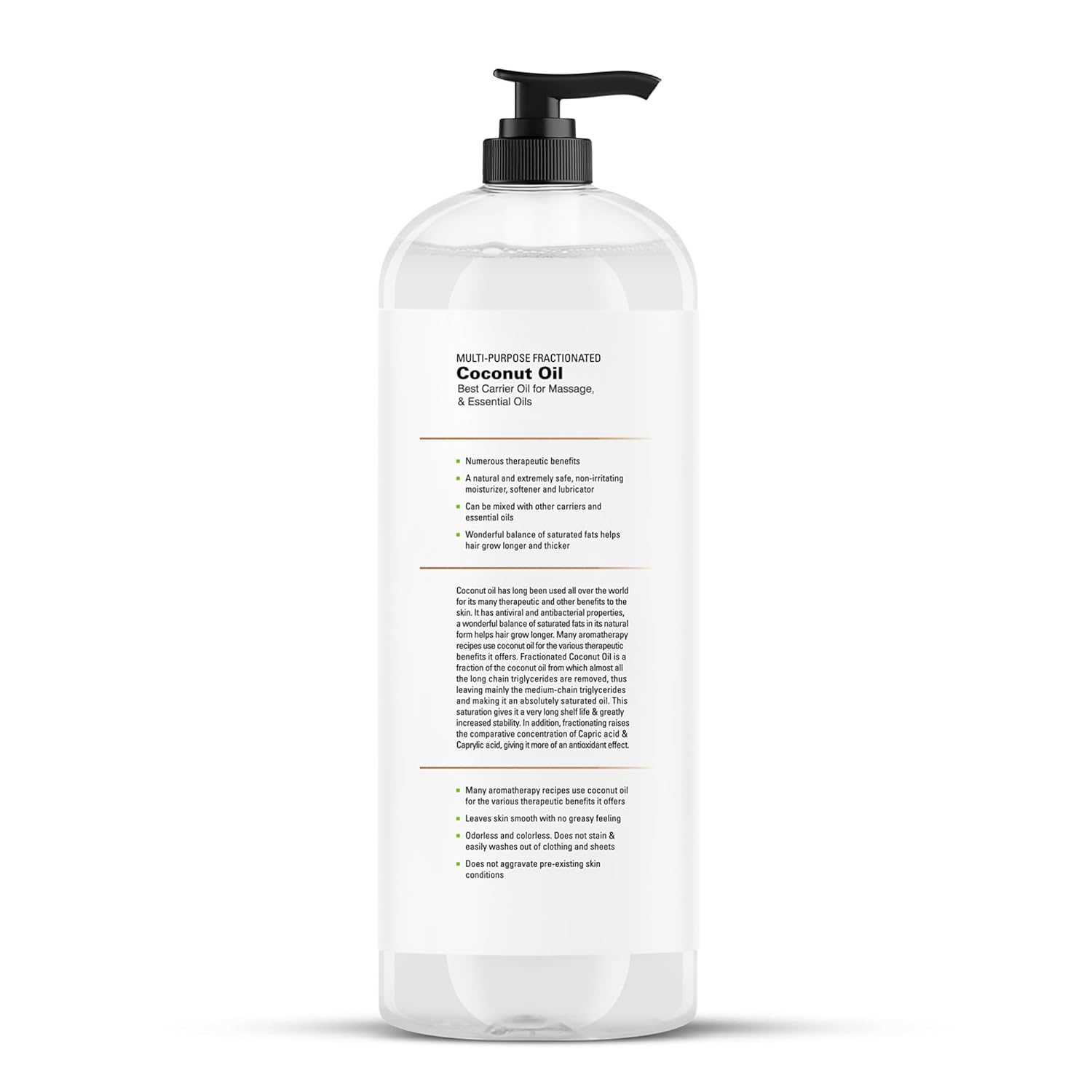 Majestic Pure Fractionated Coconut Oil – Lightweight Liquid Carrier Oil for Essential Oils, Massage, Skin, Hair & DIY Personal Care Applications -16 Fl Oz
