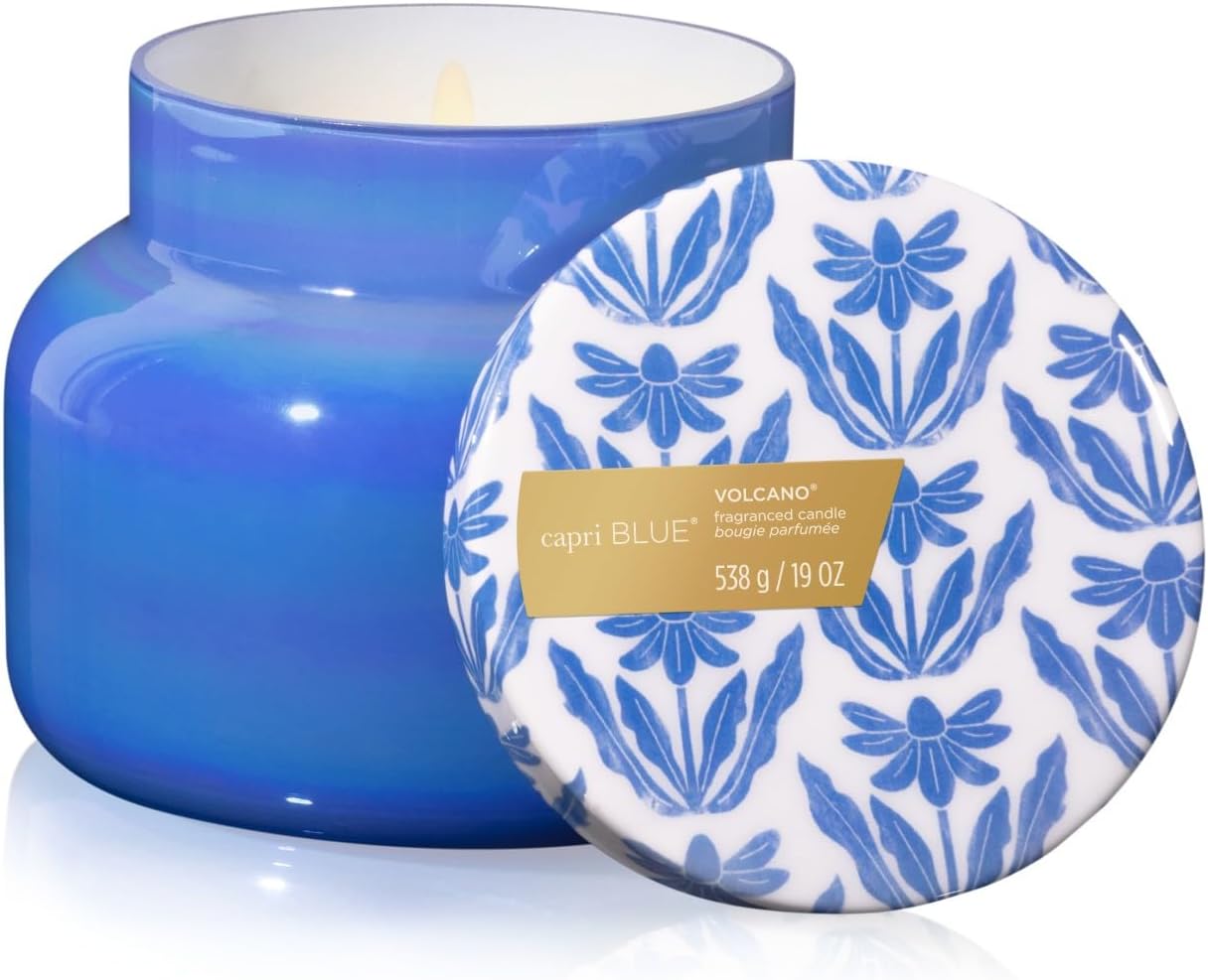 Capri Blue Scented Candles - Spring Capsule Collection, Riviera Sunset - Long Lasting Soy Wax Blend - Luxury Candles for Home Scented with Tropical Fruit & Sugared Citrus - Glass Jar (Volcano, 19 oz)
