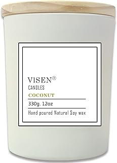 Soy Scented Candles, Natural Organic Candles for Home Scented with Thick Frosted Glass and Bamboo Wood Lid, 12 Oz/50 Hour Long-Lasting, Highly Scented Candle for Fall Decor Great Gifts(Coconut)