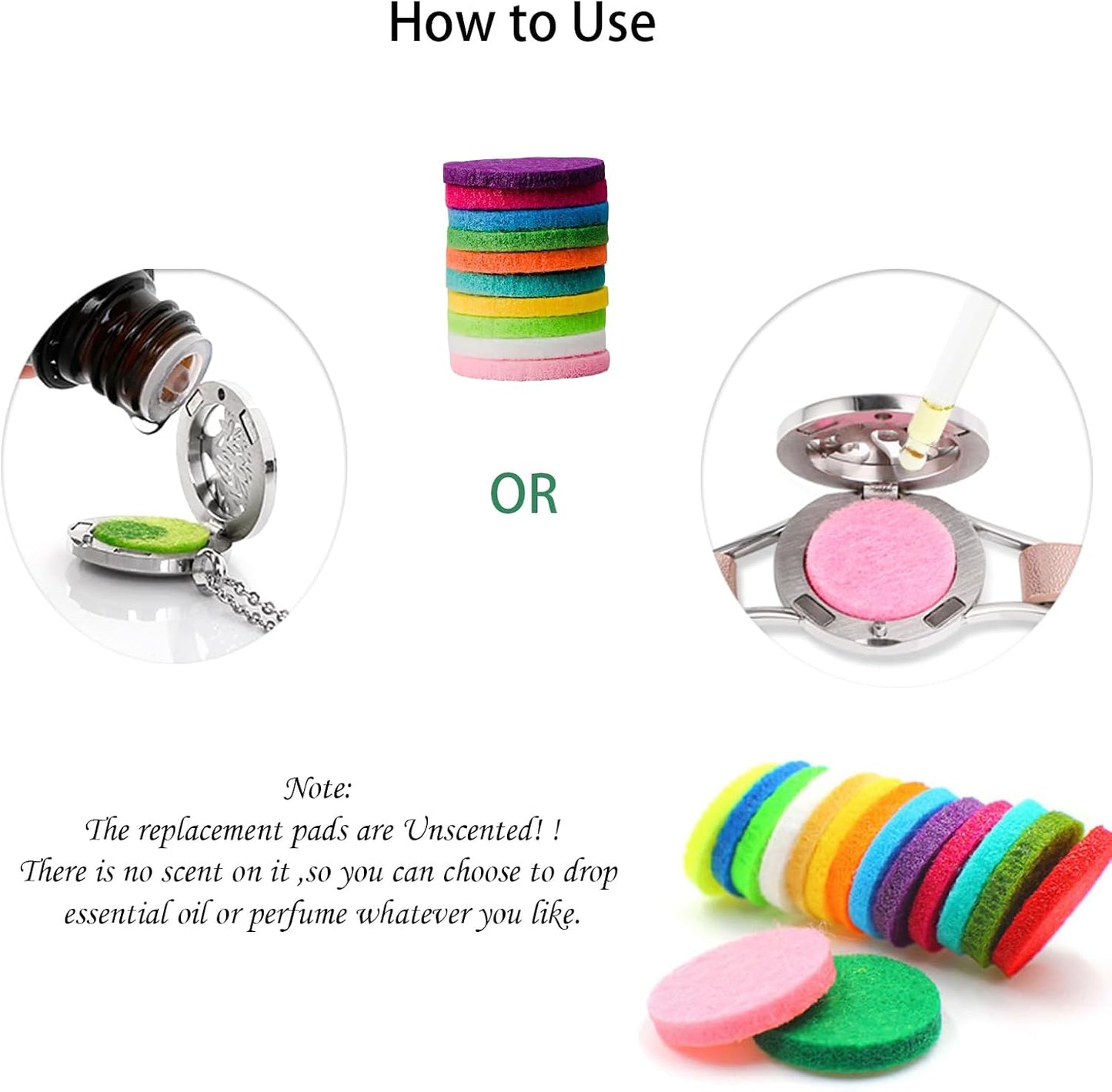 60 PCS Replacement Aroma Felt Pads for Essential Oil Car Diffuser Vent Clips, 22.5mm/0.89inch Diameter 15 Colors Unscented Aromatherapy Refill Pads for 30mm Diffuser Locket Pendant Necklace Bracelet