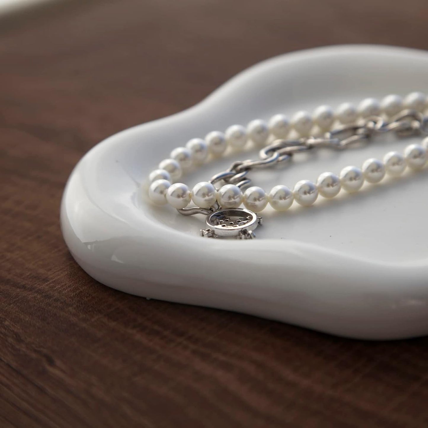 Jewelry Dish Trinket Tray for Women, Ring Dish Holder, Unique Cloud Shape Ceramic Plate Cute Things Vanity Aesthetic Room Decor Mother's Day Birthday (White)