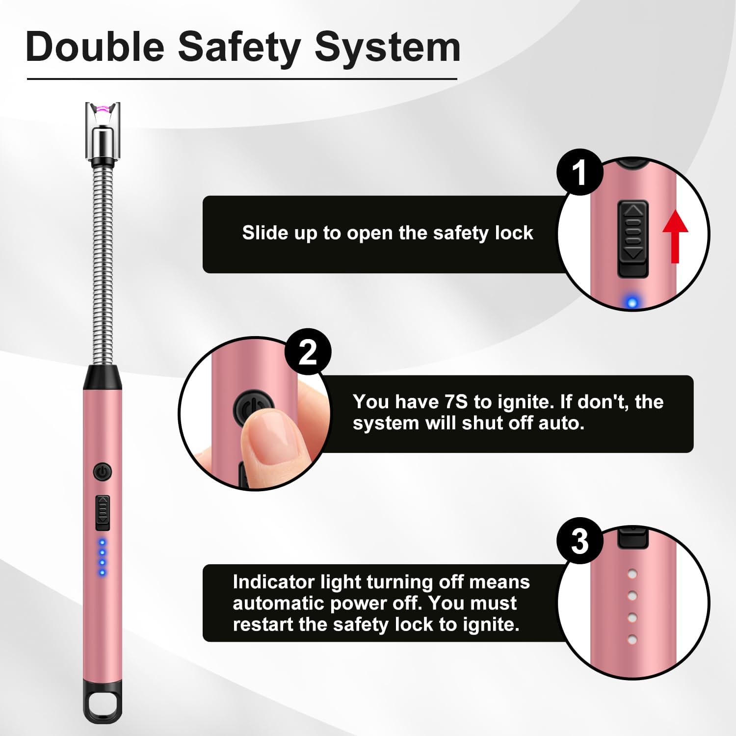LcFun 3 Pack Candle Lighter USB C Rechargeable Electric Lighters with 360° Flexible Neck & Safety Lock, Windproof Arc Lighters Long Stem Matches for Candle, Grill, BBQ, Gas Stoves (Black,Silver,Pink)