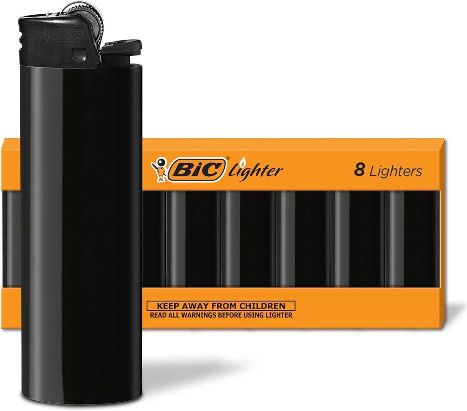 BIC Maxi Pocket Lighters, Safe and Reliable, Long-Lasting Pocket Lighters for Everyday Use, All-Black, 8-Pack