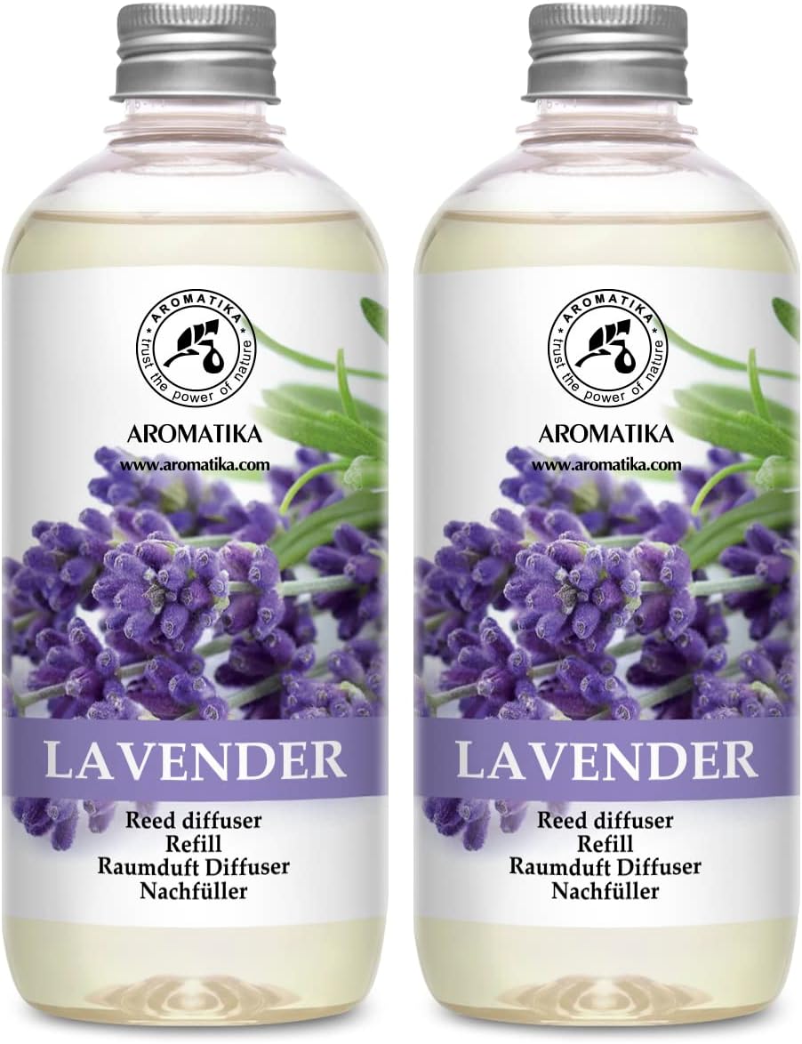 Reed Diffuser Refill Lavender with Lavender Essential Oil 34 Fl Oz - 2 x 500ml - Fragrance Oil Reed Diffuser Refill - Room Diffuser Refill - Lavender Room Freshener - Floral Fragrance