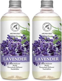 Reed Diffuser Refill Lavender with Lavender Essential Oil 34 Fl Oz - 2 x 500ml - Fragrance Oil Reed Diffuser Refill - Room Diffuser Refill - Lavender Room Freshener - Floral Fragrance