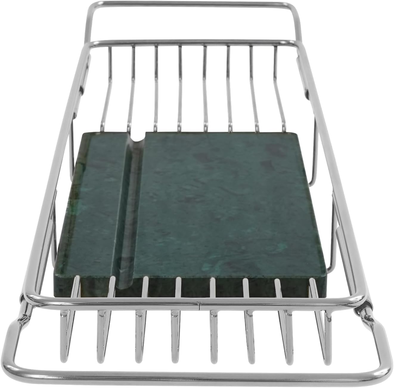 Expandable Bathtub Tray Caddy, Stainless Steel Bath Table Tray Adjustable & Rustproof Bath Caddy Bath Organizer Tub Shelf with Marble Board for Spa, Relaxation, Bath Bombs (Silver + Green)