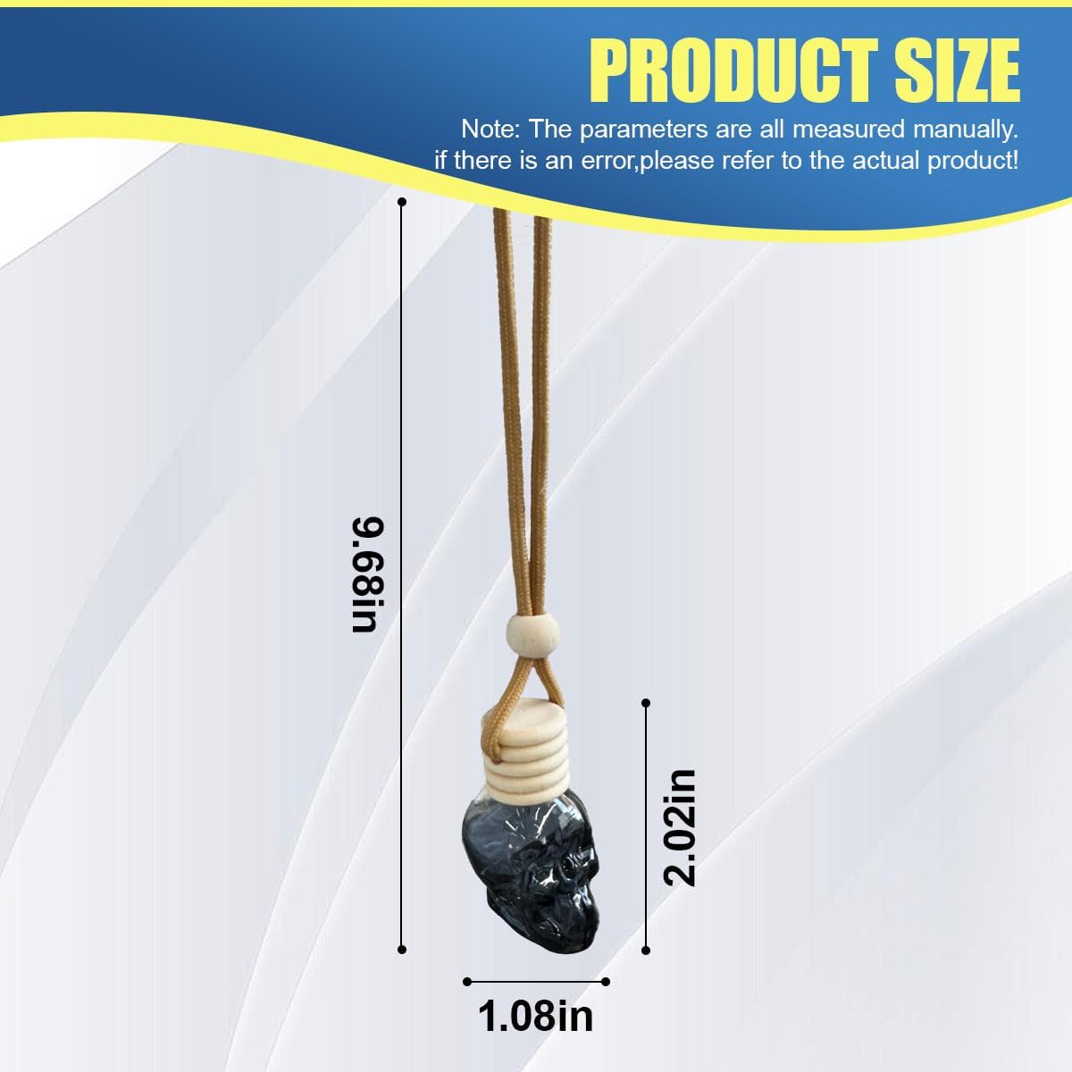 2PCS Hanging Car Essential Oil Diffuser Bottles, Skull Auto Interior Decoration Pendant, Refillable 8ml Empty Glass Bottle Auto Ornament, Funny Car Rear View Mirror Charm Accessories (Shoelace)