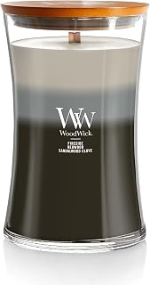 WoodWick Warm Woods Trilogy Holiday Candle Gifts for Women and Men, 21.5 oz Large Hourglass Trilogy Candle with Crackling Wick