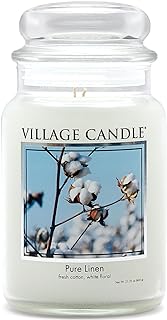 Village Candle Pure Linen Large Glass Apothecary Jar, Scented Candle, 21.25 oz., White