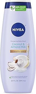 NIVEA Pampering Coconut and Almond Milk Body Wash with Nourishing Serum, Moisturizing Body Wash for Women, Enriched with Provitamin B5 and Vitamin E, 20 Fl Oz Bottle