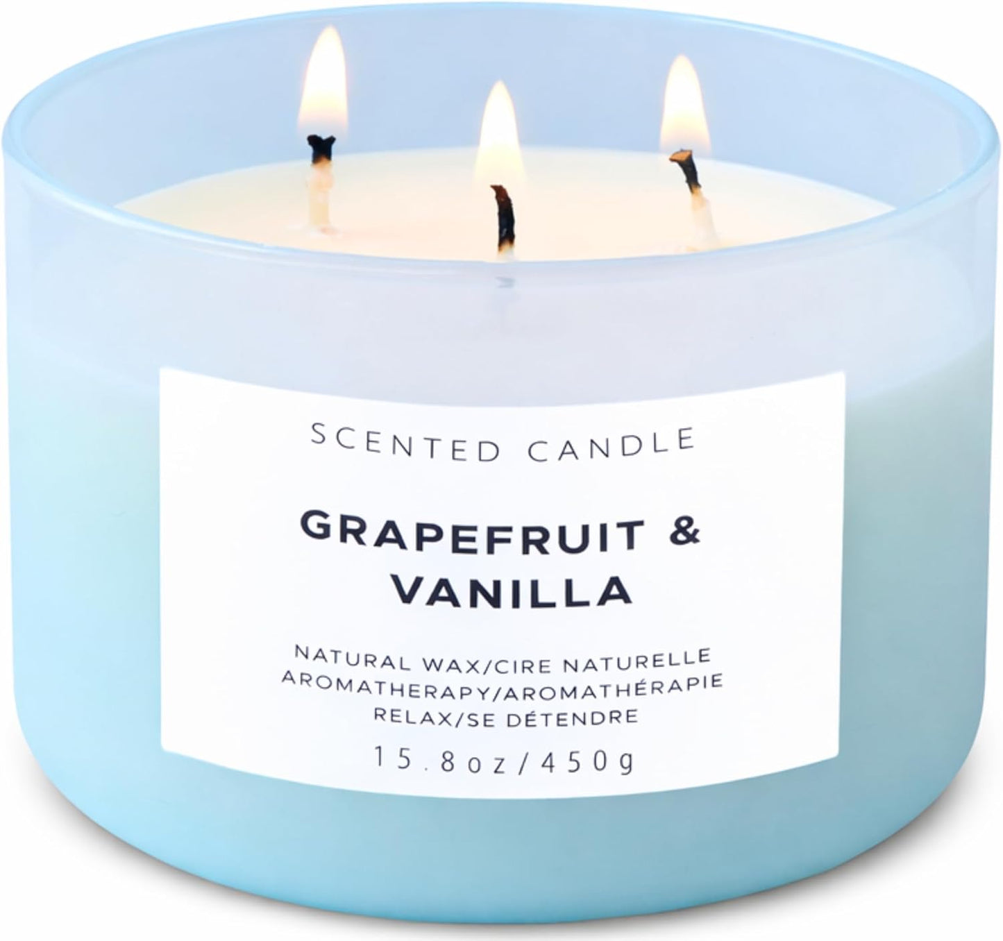 Grapefruit Vanilla 3-Wick Soy Candle | 15.8 oz Large Scented Candle for Home | Highly Scented Aromatherapy Candle for Women | Luxury Citrus Vanilla Candle Gift | Clean Burn Long Lasting