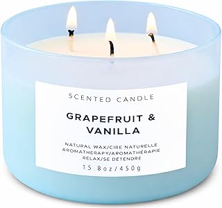 Grapefruit Vanilla 3-Wick Soy Candle | 15.8 oz Large Scented Candle for Home | Highly Scented Aromatherapy Candle for Women | Luxury Citrus Vanilla Candle Gift | Clean Burn Long Lasting