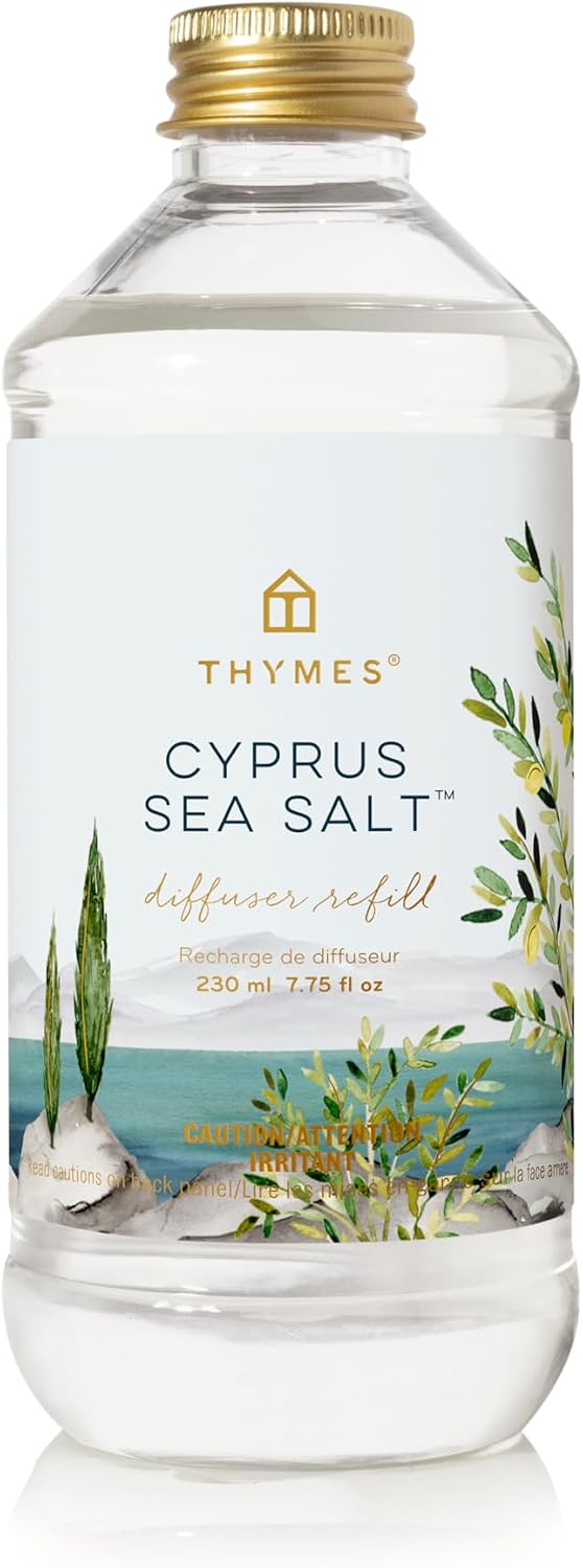 Thymes Reed Diffuser Oil Refill – Fragrance Oil for Diffuser Refill – Flameless Home Fragrance Products – Home Luxury Scents with Notes of Rosemary, Sage, & Amalfi Lemon (Cyprus Sea Salt, 7.75 fl oz)