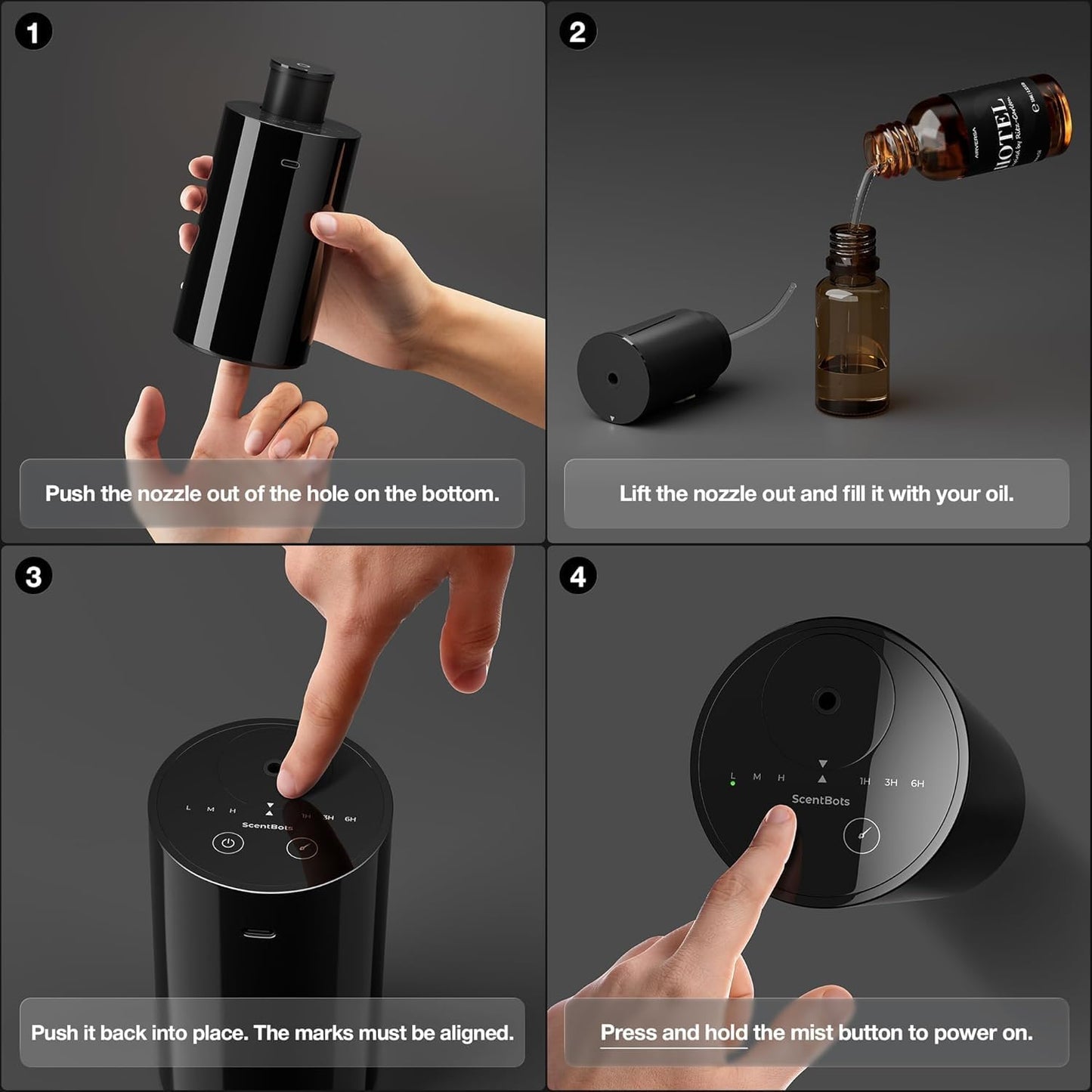 Waterless Essential Oil Diffuser Starter Kit, Battery Operated Mini Scent Air Machine Portable Diffuser for Home Car Office, ANZ Black Kit