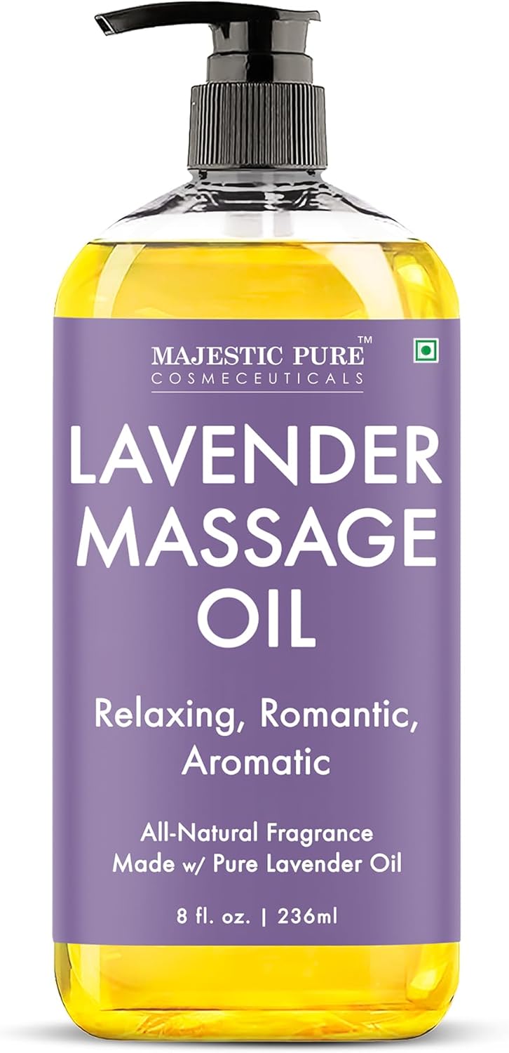 MAJESTIC PURE Lavender Massage Oil for Massage Therapy - Refreshing, and Relaxing - Natural Oils with Lavender Essential Oil - for All Skin Types - Men and Women Massage Lotion - 8 fl oz
