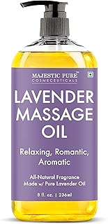 MAJESTIC PURE Lavender Massage Oil for Massage Therapy - Refreshing, and Relaxing - Natural Oils with Lavender Essential Oil - for All Skin Types - Men and Women Massage Lotion - 8 fl oz