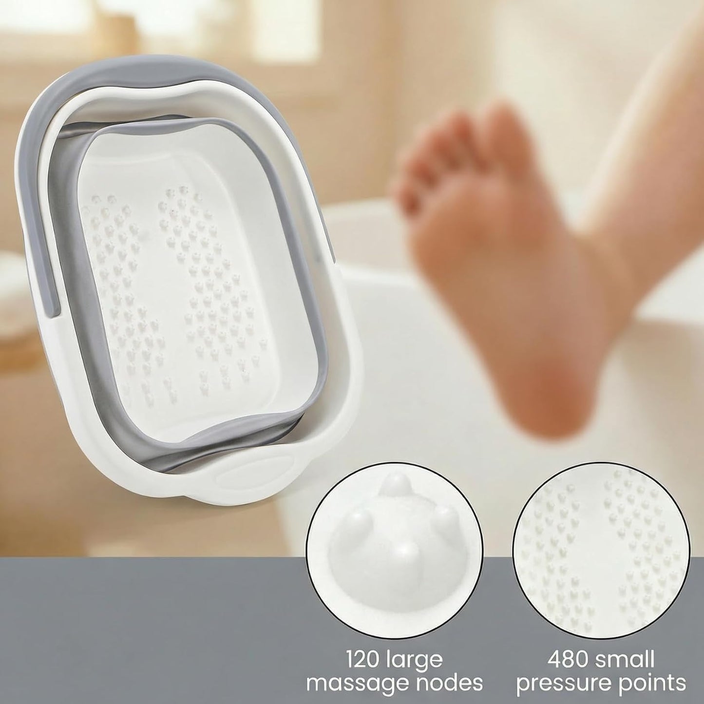 Hacaroa 2 Pack Collapsible Foot Soaking Tub with Massage Points, 15L (4 GL) Plastic Foot Spa Bath Basin Portable Pedicure Bowl with Handle, Folding Feet Tube Bucket for Bathroom, RV, Camping