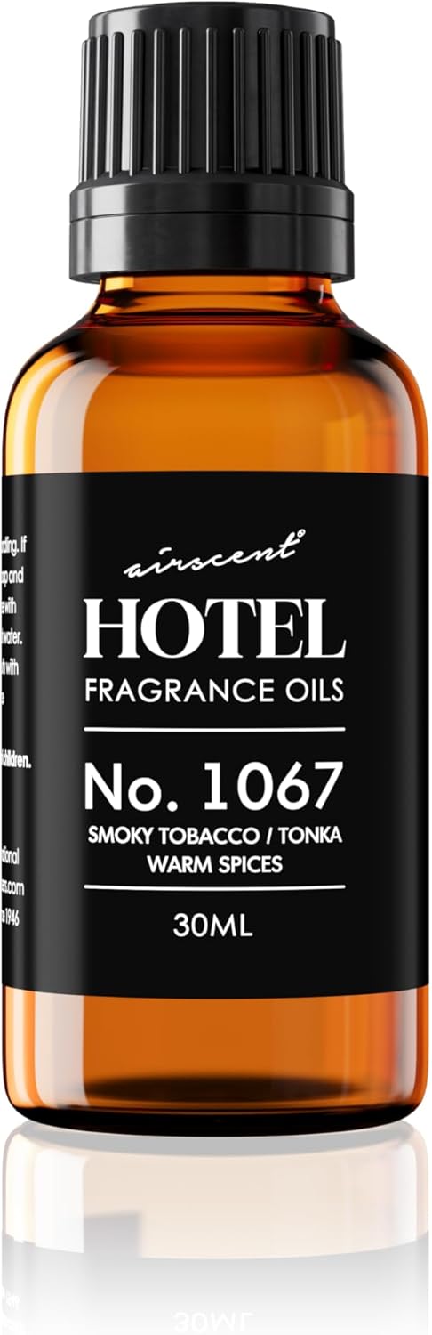 AirScent Hotel Diffuser Oil No. 1067 - Smoky Tobacco, Tonka, Warm Spices - Premium Fragrance Oil for Ultrasonic and Waterless Diffusers and Crafting - 30 mL, 1 fl oz Glass Dropper Bottle