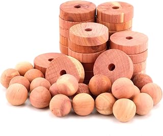 50pcs Cedar Chips for Clothes Storage, 20 Cedar Balls &30 Cedar Rings Wood Cedar Chip Accessories Redolent Cedar Blocks for Clothes Storage Houses Drawers Closets