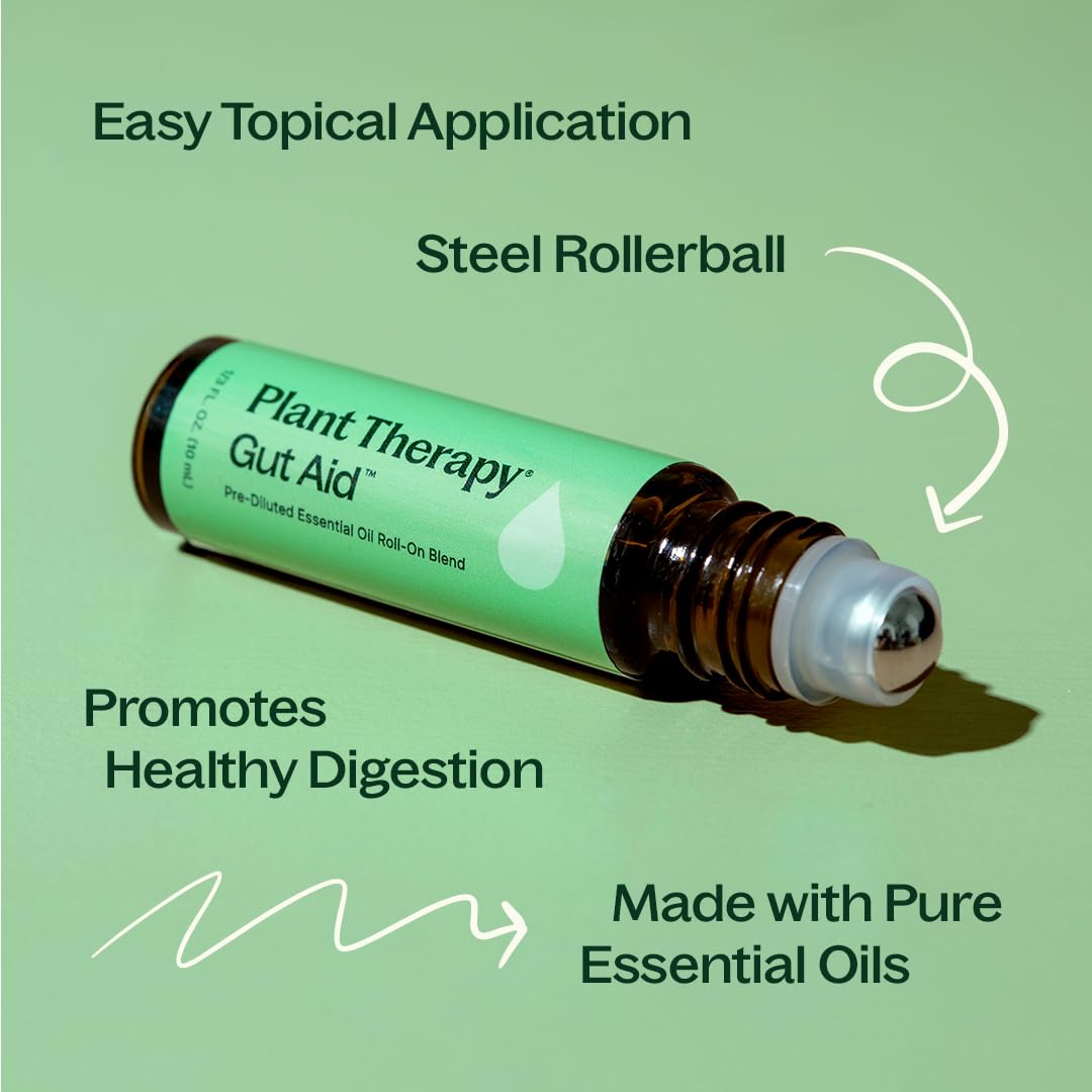 Plant Therapy Gut Aid Essential Oil Blend Roll-On 10 mL (1/3 oz) 100% Pure, Pre-Diluted Roll-On, Supports Healthy Digestion, Ready for Topical Application