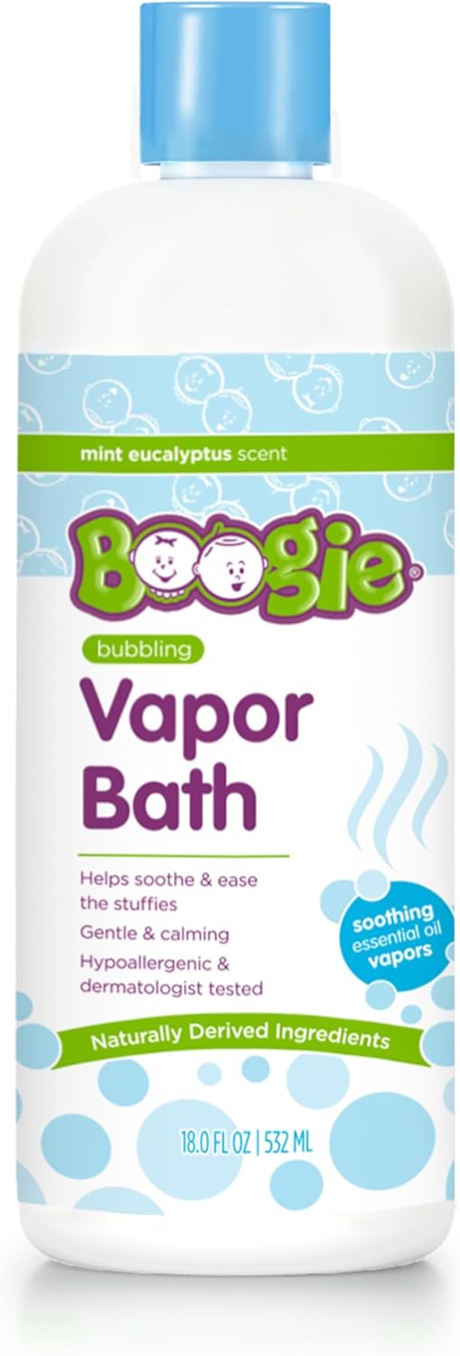 Boogie Bubbling Vapor Bath for Kids - 18 fl oz - Gentle & Calming Bubble Bath for Kids - Made with Natural Essential Oils - Mint Eucalyptus Scent - Baby Bathtime Essentials