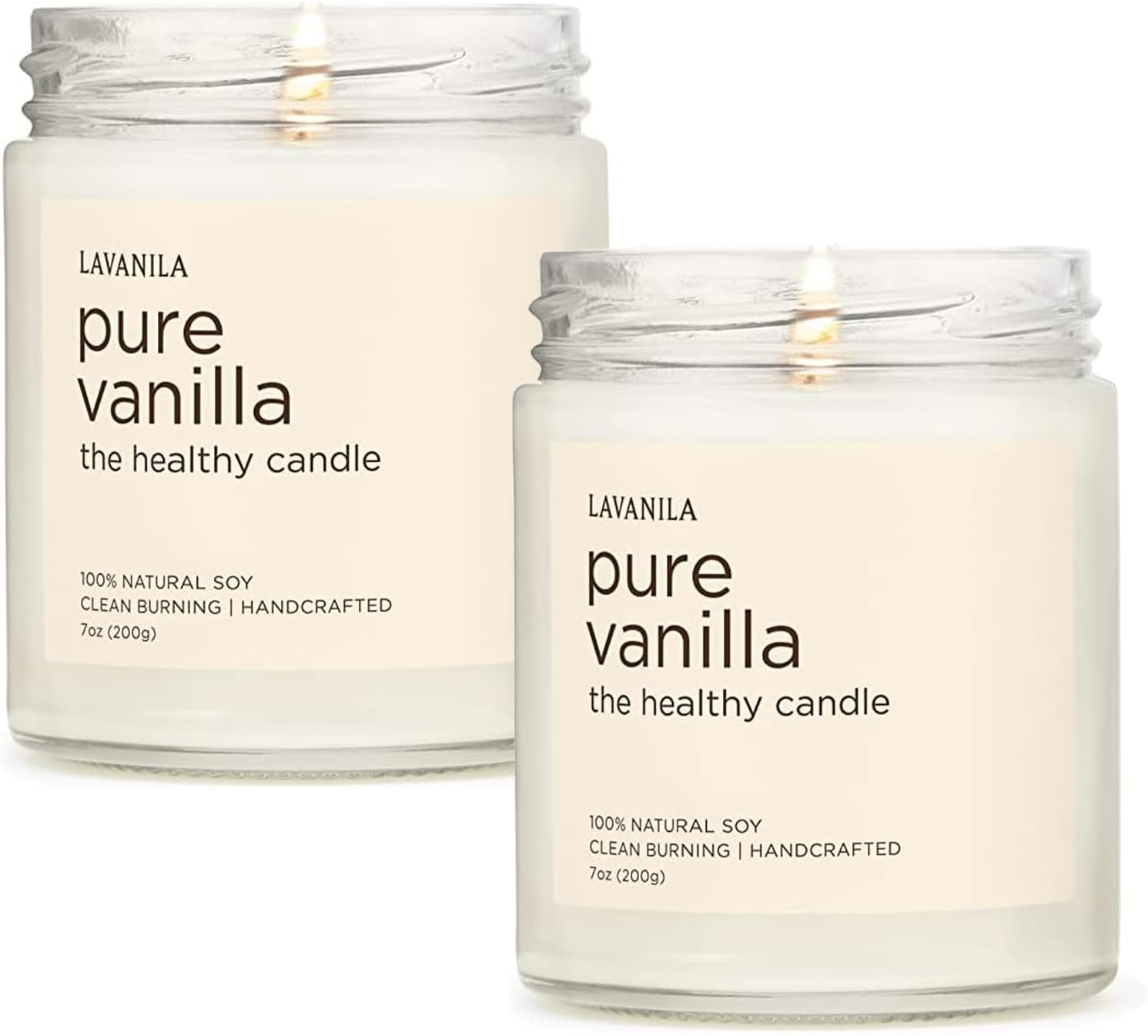 Lavanila Pure Vanilla Scented Natural Soy Candle (2-Pack) - Handcrafted, Clean Burning 50 Hour Burn Time, 7 oz Each