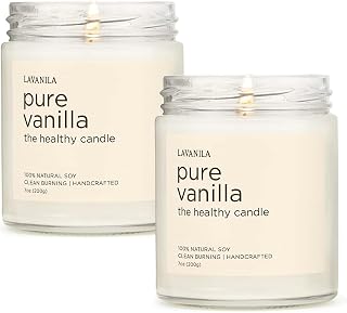 Lavanila Pure Vanilla Scented Natural Soy Candle (2-Pack) - Handcrafted, Clean Burning 50 Hour Burn Time, 7 oz Each