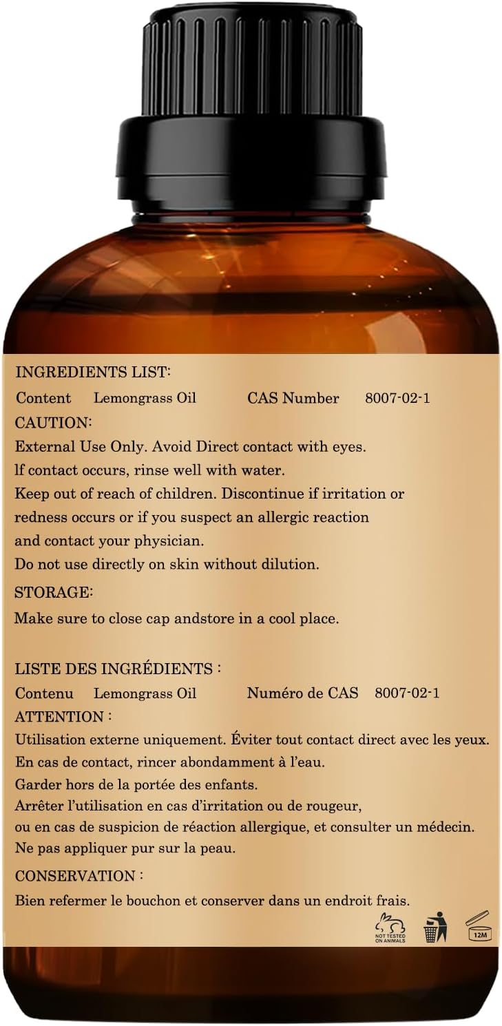 Lemongrass Essential Oils 120ML, 100% Pure and Natural Essential Oil for Aromatherapy Diffuser - 4 Fl Oz/Lemongrass