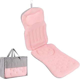 Full Body Bath Pillow for Bathtub, 4D Pink Bathtub Pillow with Non-Skid Suction Cups, Multi-Layer Mesh Breathable Cushion for Head, Back, Waist, and Hip Support