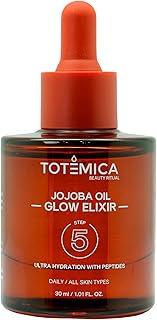 TOTEMICA Organic Jojoba Oil Glow Elixir – Hydrating & Anti-Aging face oil with Peptides | Vegan & Non-Comedogenic facial oil & moisturizing body oil for skin oil & hair oil (1.01 Fl Oz)