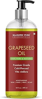 Majestic Pure Grapeseed Oil - 100% Pure & Natural - Premium Grade, Cold-Pressed, Hexane-Free Carrier Oil for Skin, Hair and Body - Moisturizing Skin, Hair and Scalp - 16 Fl Oz