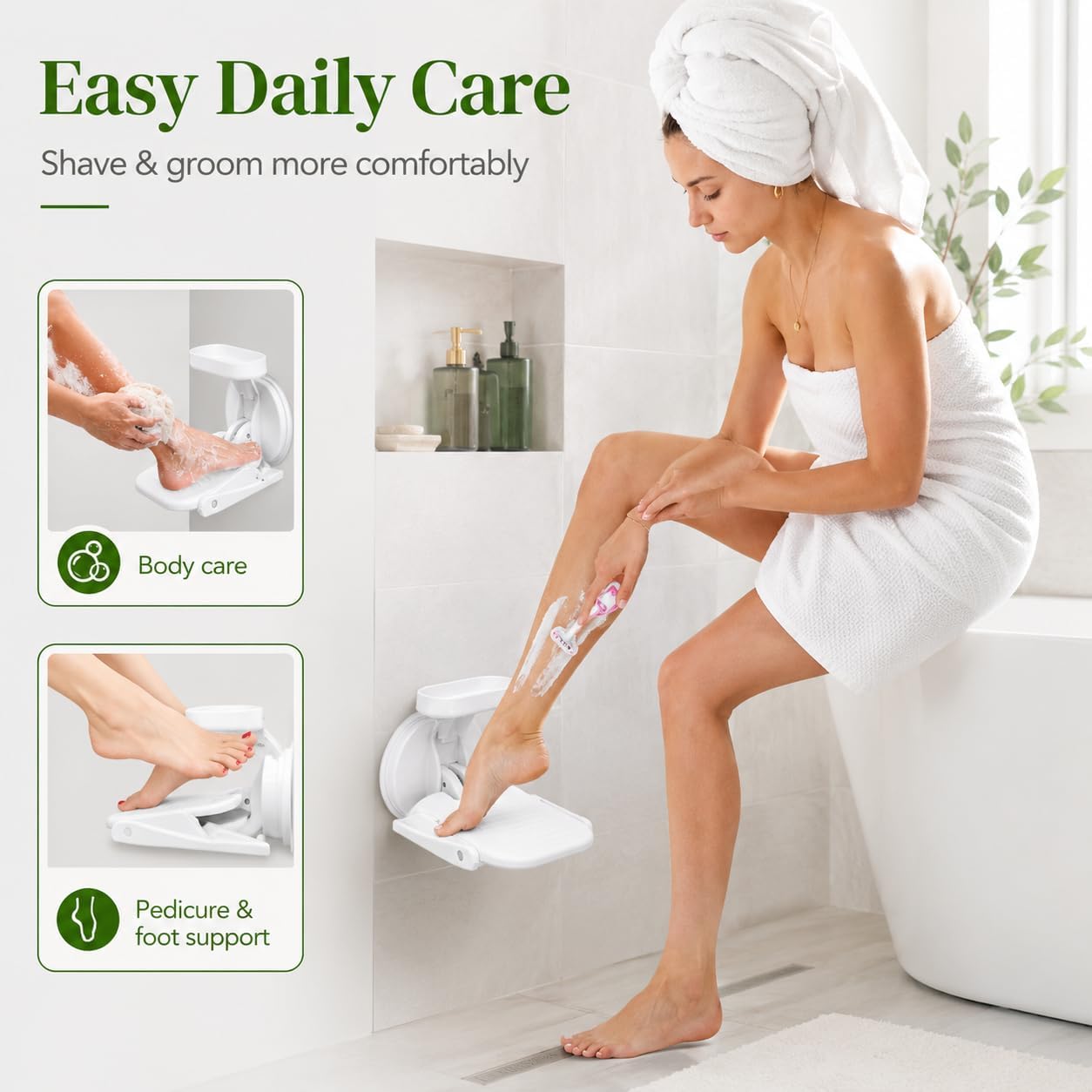 Shower Stool for Shaving Legs,Bath Foot Rest for Wall Showers Small Stand for Inside with Powerful Suction Cup