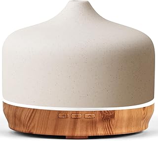 Porseme 500ml Essential Oil Diffuser Aromatherapy Ultrasonic Cool Mist Humidifier 15-21 Running Hours Waterless Auto-Off Air Diffusers for Sleeping Yoga Working Spa(White Ceramic)