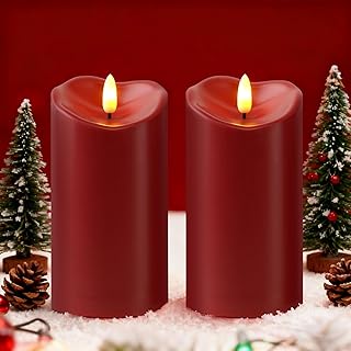 Raycare 6"x3" Outdoor Waterproof Flameless Candles with Remote and Timer, Battery Operated LED Electric Fake Pillar Candle for Valentine's Day, Home, Wedding Decor, Red, Set of 2
