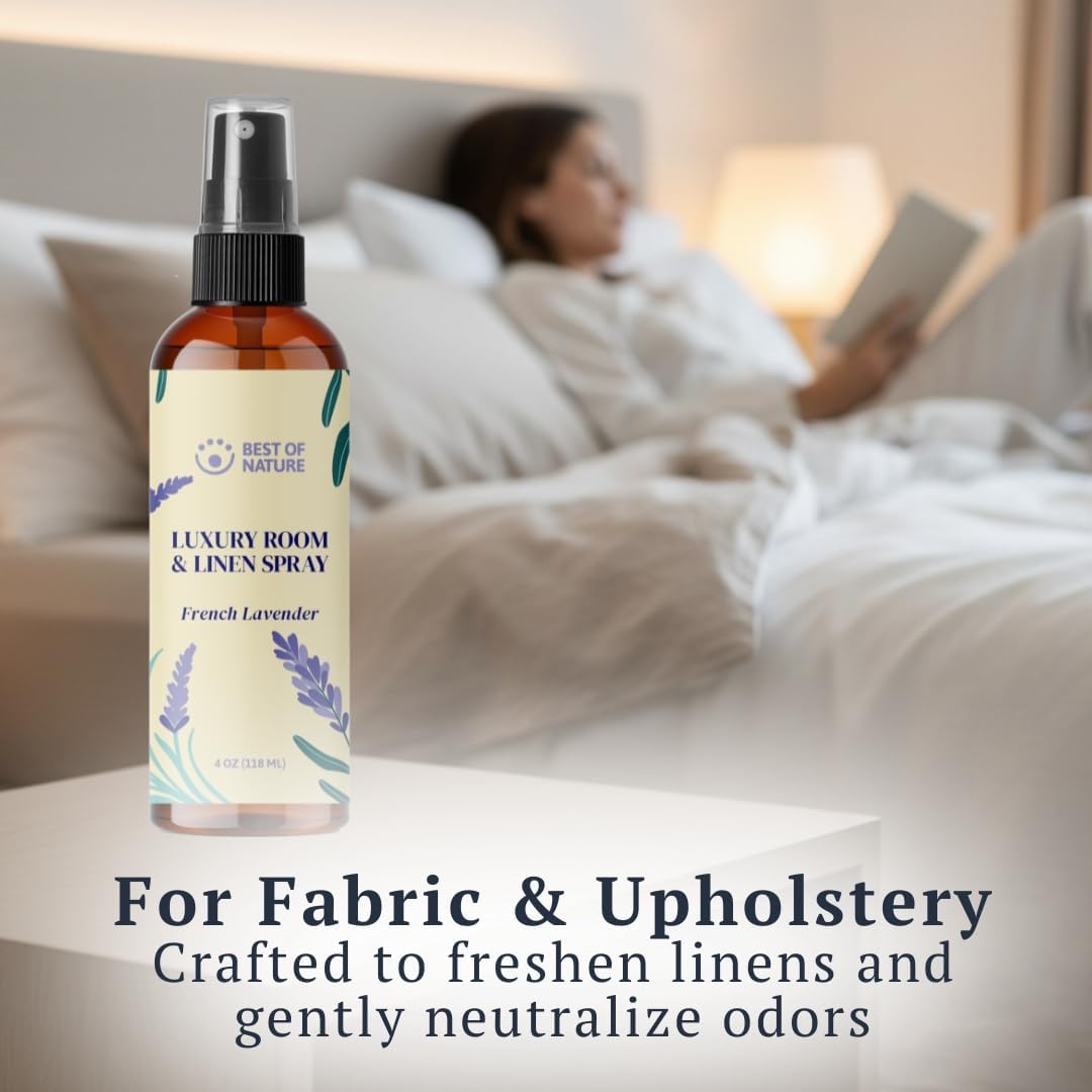 Best of Nature Luxury Room & Linen Spray – All-Natural Essential Oil Air Freshener for Home, Bedroom, Bathroom & Linens – Plant-Based, Family-Safe, Relaxing Aromatherapy Mist (French Lavender)