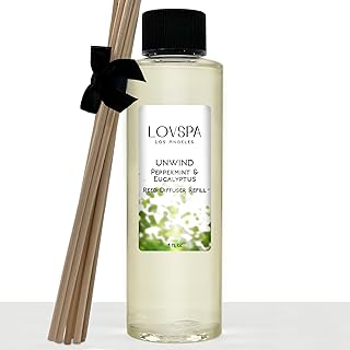 Unwind Eucalyptus & Mint Diffuser Oil - Luxury Essential Oils for Diffuser Refill & Air Freshener Room Spray - Long-Lasting & Natural Home Fragrance, Scented Oil for Diffusers, USA Made, 4oz